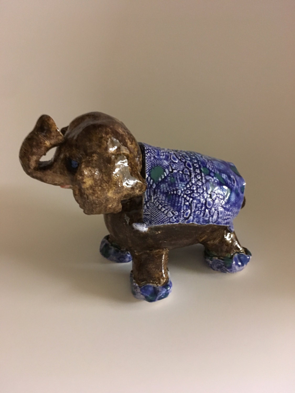 Handmade Pottery Hand Sculpted Elephants.