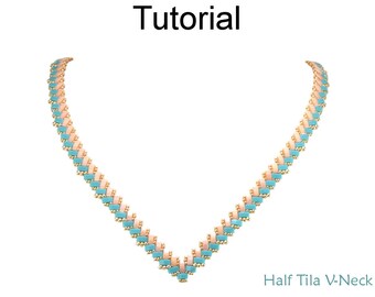 Beading Tutorial Pattern - Necklace - Miyuki Half Tila Beads - Simple Bead Patterns - Half Tila V-Necklace #24444
