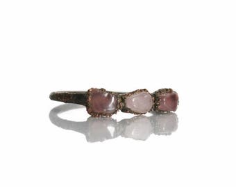 Raw quartz stackable Ring, Rose Quartz Copper Ring, Electroformed stone ring, Multistone ring, Boho jewelry