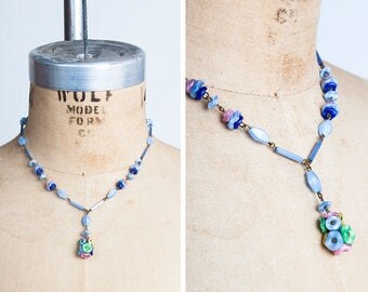 DARLING 1930s Moonglow Glass Spring Bouquet Necklace // Art Deco // Art Glass
