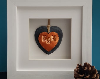 Couple Copper Heart Framed Ornament / Heart Slate Ornament / Framed Gift/ Gift for Couple / Valentines Day Gift for Girlfriend