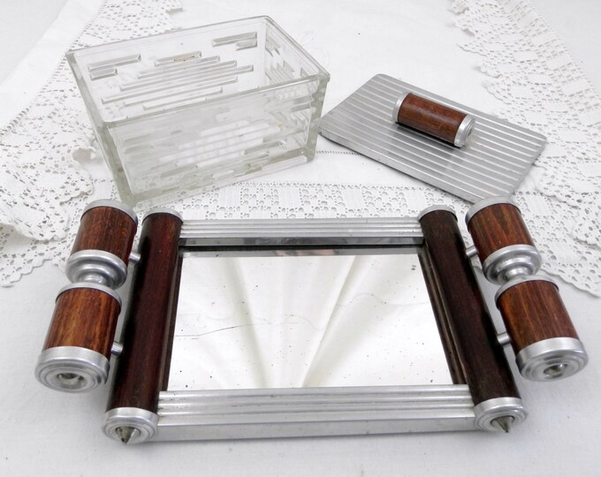 Antique Art Deco Glass / Mirror / Wooden Cookie / Biscuit Jar / Tin / Box, Retro, Vintage, Home, Interior, Jewellery, Trinket, Jewelry