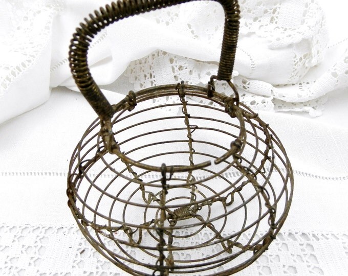 Vintage French Toy Wire Ware Egg Basket, Miniature Wire Salad Basket, French Country Décor, Retro, Vintage, Interior, Cottage, Collectible