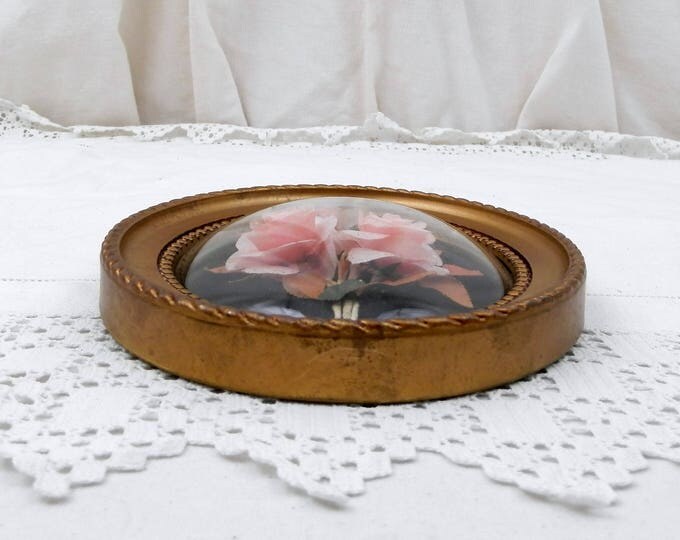 Vintage French Oval Domed Glass Picture Frame with Silk Rose Flower Composition, Floral Arrangement Wall Hanging, Mid Century, 1950s, 1960s Vintage French Oval Domed Glass Picture Frame with Silk Rose Flower Composition, Floral Arrangement Wall Hanging, Mid Century, 1950s, 1960s