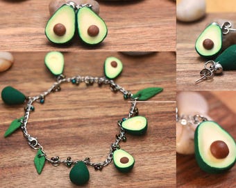 Avocado Jewelry Lot - avocado bracelet, avocado necklace, avocado earrings, fruit jewelry, food jewelry, fruit earrings