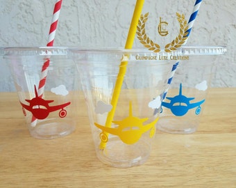 Airplane Party Cups, Plane Party Favor Cups (Set of 12)- Plane Party Cups, Birthday Party Cups, Party Decor, Little Pilot Party