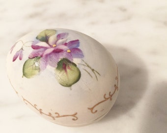 Easter Egg, Bisque Egg Box, Vintage Egg Trinket Box, Painted Bisque Egg, Violet Egg