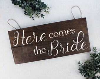 Rustic Here Comes the Bride Sign Ring Bearer Sign Wedding Sign Here Comes the Bride Wood Sign Flower Girl Sign