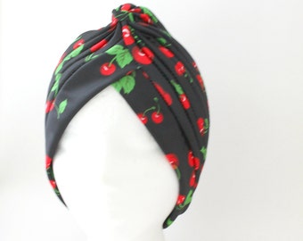 Ladies Turban, Cherry Fullhead Turban, Black Turban For Woman, BellaSegretoFashion Turban, FashionTurban, Stylish Turban, Womans Doo Rag