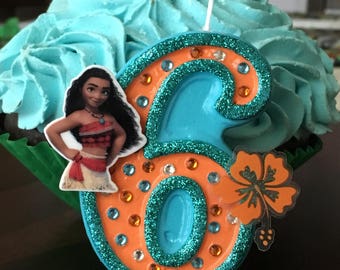 3 inch tall sparkly Moana birthday candle - any number or color
