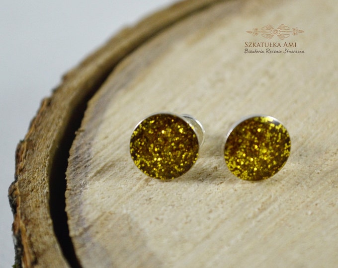 glitter earrings, glitter studs, sparkly earrings, earrings brocade, tiny dot studs, sterling silver stud, dot stud earrings, gold glitter