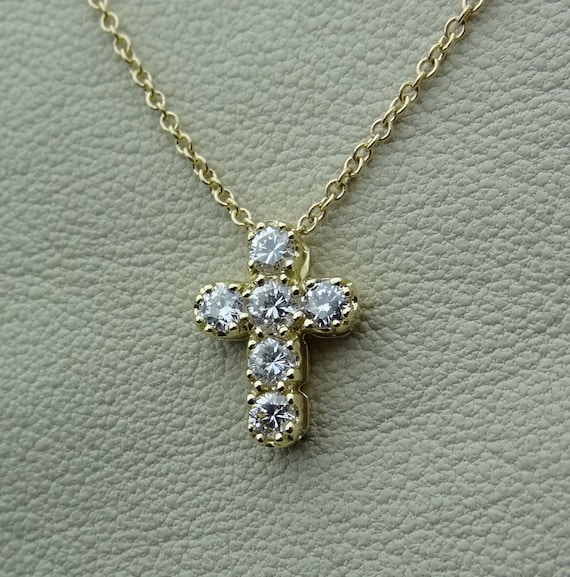 Tiny Small Petite Diamond Cross Pendant Necklace in Diamonds