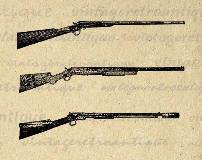 Antique Guns Printable Digital Download Rifle Illustration Graphic Shotgun Image Vintage Clip Art Jpg Png Eps HQ 300dpi No.1262