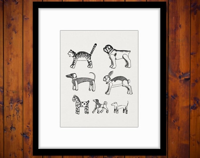 Printable Antique Animal Toys Graphic Image Dog Cat Rabbit Animals Digital Download Artwork Vintage Clip Art Jpg Png HQ 300dpi No.1734