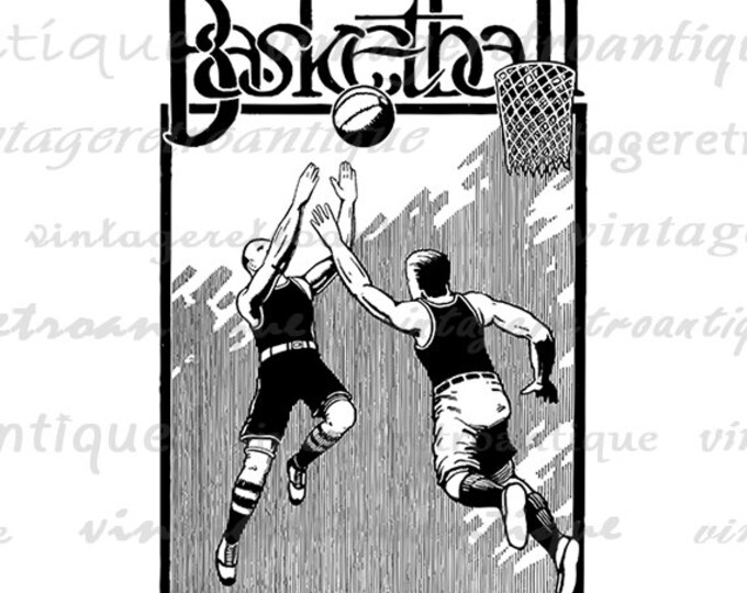 Antique Basketball Artwork Digital Printable Image Vintage Basketball Graphic Download Clip Art Jpg Png Eps HQ 300dpi No.4227