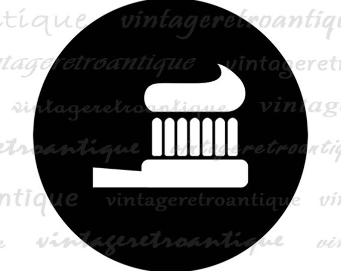 Printable Graphic Toothbrush with Toothpaste Icon Digital Download Image Vintage Clip Art Jpg Png Eps HQ 300dpi No.4320