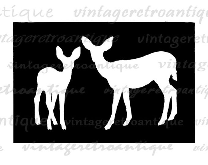 Deer Silhouette Printable Image Graphic Fawn Illustration Digital Download Vintage Clip Art Jpg Png Eps HQ 300dpi No.3373