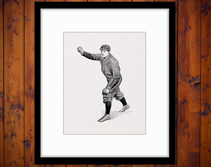 Printable Antique Baseball Pitcher Image Graphic Baseball Player Download Digital Jpg Png Eps HQ 300dpi No.4194