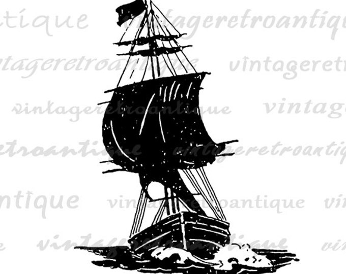 Digital Graphic Antique Ship Boat Silhouette Download Illustration Printable Image Artwork Vintage Clip Art Jpg Png HQ 300dpi No.3249