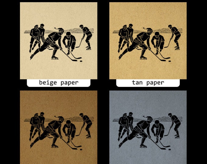 Printable Digital Hockey Players Image Silhouette Download Sports Graphic Vintage Clip Art Jpg Png Eps HQ 300dpi No.4145