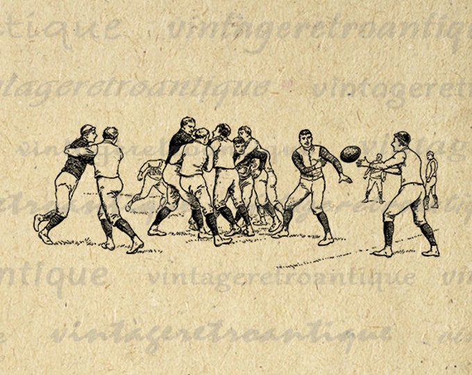 Antique Football Players Digital Image Download Graphic Printable Vintage Clip Art Jpg Png Eps HQ 300dpi No.2963