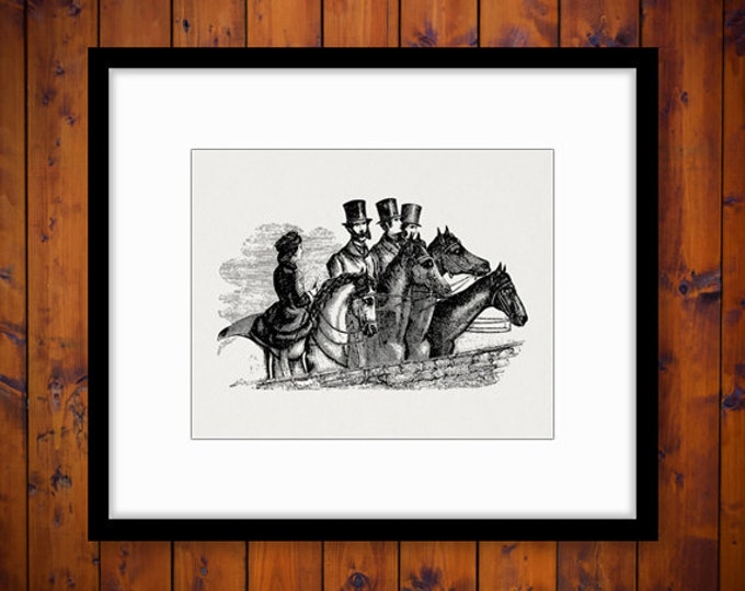 Meeting on Horseback Graphic Digital Download Horses Printable Image Vintage Clip Art Jpg Png Eps HQ 300dpi No.2350