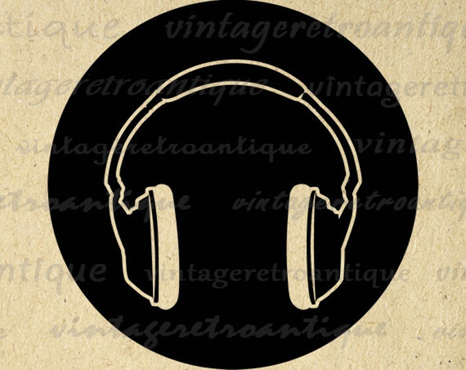 Digital Image Headphones Symbol Graphic Music Artwork Download Illustration Printable Vintage Clip Art Jpg Png Eps HQ 300dpi No.2077