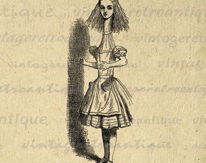 Digital Printable Alice Growing Tall Image Alice in Wonderland Graphic Download Antique Antique Clip Art Jpg Png Eps HQ 300dpi No.014