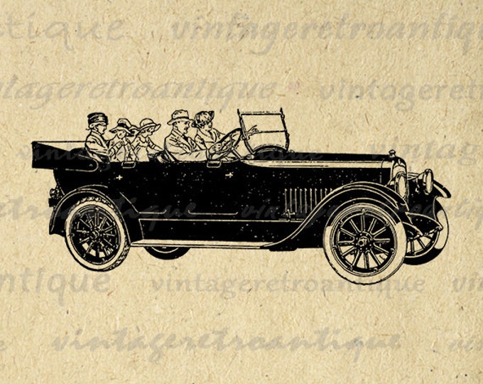 Antique Studebaker Car with Passengers Digital Graphic Image Vintage Car Download Printable Artwork Clip Art Jpg Png HQ 300dpi No.3467