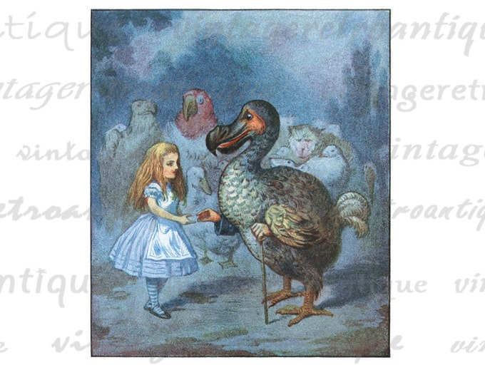 Printable Image Alice and the Dodo Bird Alice in Wonderland Graphic Digital Color Artwork Download Antique Clip Art HQ 300dpi No.2815