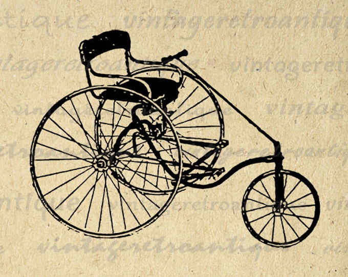 Printable Image Antique Tricycle Download Bicycle Digital Graphic Vintage Clip Art Jpg Png Eps HQ 300dpi No.1888