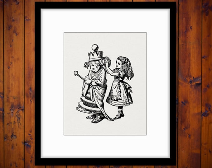 Alice in Wonderland Alice Dresses the Queen Digital Image Printable Download Graphic Artwork Antique Clip Art HQ 300dpi No.1834