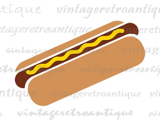 Digital Printable Hot Dog Illustration Graphic Image Download Artwork Vintage Clip Art HQ 300dpi No.4025