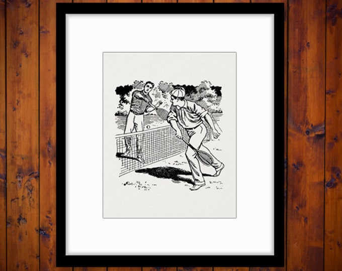 Printable Tennis Image Download Antique Tennis Digital Graphic Illustration Vintage Clip Art Jpg Png Eps HQ 300dpi No.4174