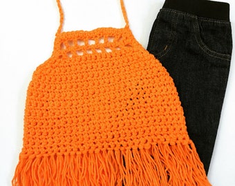 Oranget Crop Tops, Toddlers Crochet Halter Tops, Hippie Bo Ho Crochet Halters, Bohemian Crop Tops, Girls Crochet Halter Tops, Crochet Halter