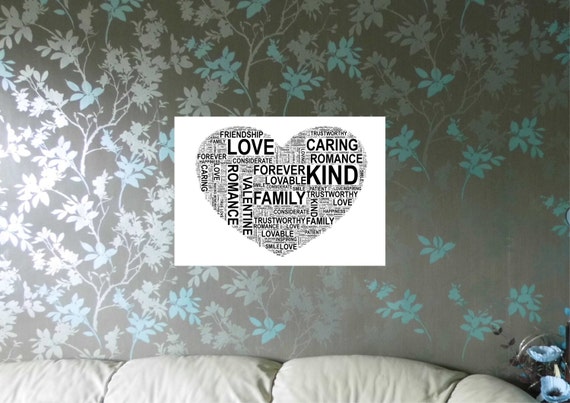 Heart - Personalised Word Art Print. FREE UK P&P. Family/New Home, Special Occasion, Parents/Grandparents gift, Annivers