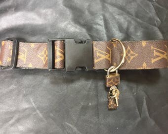 Louis Vuitton dog collar adjustable Large 1.5" wide LV monogram L repurposed recycled up-cycle