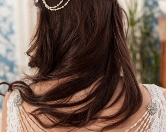 Lace triple comb bridal headpiece, lace and pearls