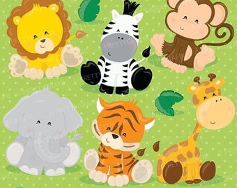 80% OFF SALE Baby Safari Animals clipart commercial use, Jungle animals vector graphics, digital clip art, digital images - CL711
