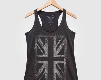 UNION JACK Women Tank Top Triblend Racerback Tank Top Hand Screen Print