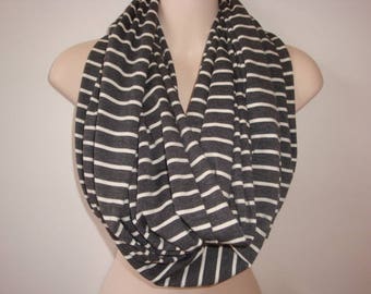 Gray and Cream Stripped Infinity Scarf - Extra Long