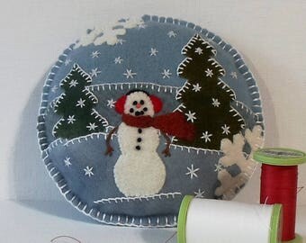 Handmade Snowman Felted Wool Embroidered Pincushion