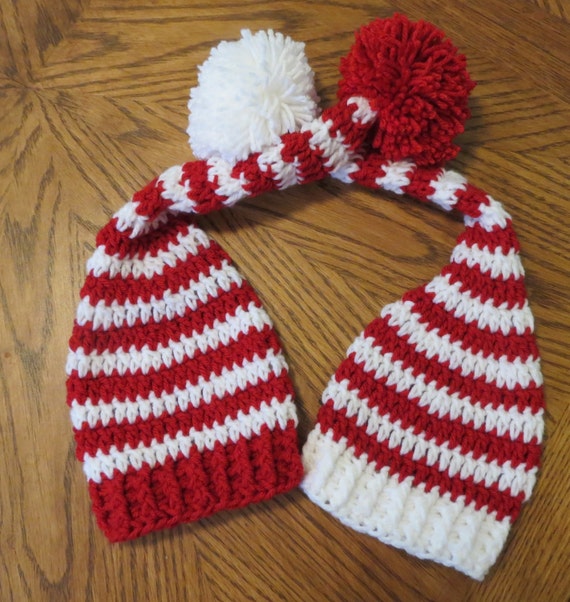 Crochet CHRISTMAS Set of 2 Hats pixie pompom hats photo