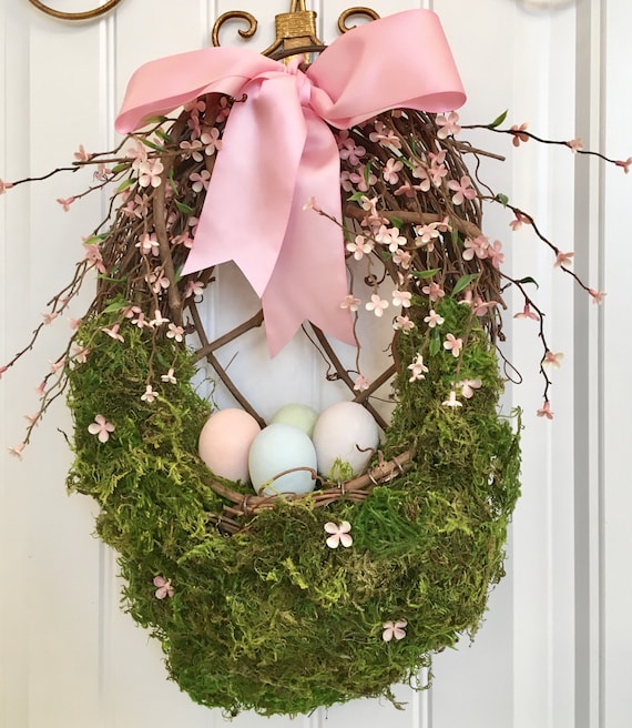 Easter Egg Door Basket, Easter Egg Wreath, Spring Wreath, Pink Easter Wreath, Pastel Easter Basket, Easter Decoration, Front Door Wreath