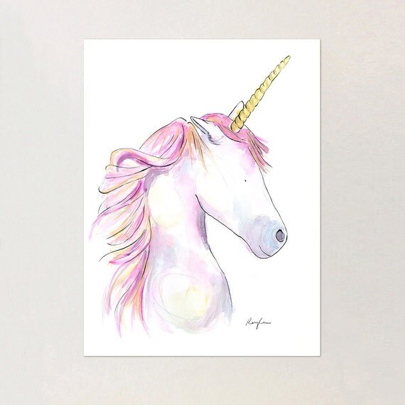 Unicorn Watercolor Print from Original Painting Nursery