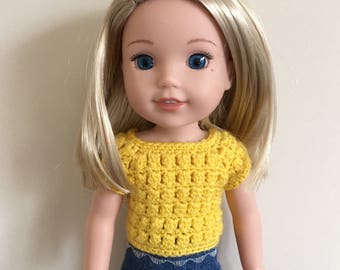 14.5" doll sweater. For dolls such as American Girl Wellie Wishers. Dolls clothes. Doll top. Handmade, crocheted