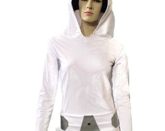 Princess Leia costume with long sleeve athletic shirt, Leia belt and Leia hair buns