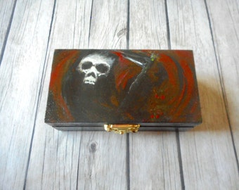 Pandora's box small wooden jewelry box decoration dark fantasy artwork decorations grim reaper death skull hand painted gothic art gift