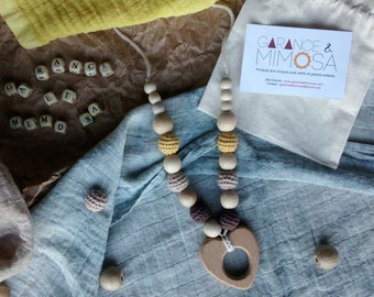 Collier d'allaitement et portage coton bio et bois français