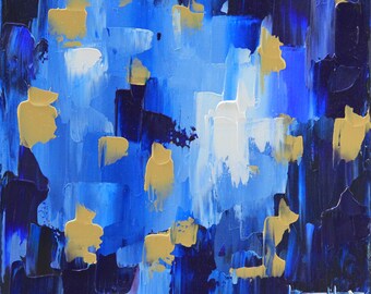 Abstract Painting, Abstract Art, 10x10, Abstract Art, Coastal Art, Textured Painting, Abstract Oil, Gold, Blue, Palette Knife, Modern Art